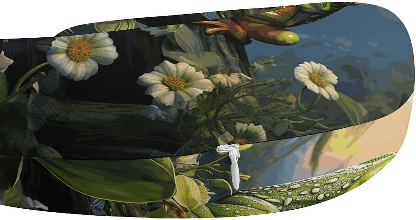 Many Frogs Sing on The Branches Summer Butterflies Lake Water Neck Pillow Memory Foam U Shaped Pillows Portable Pillows for Shoulder Travel Head Support Pillow with Concealed Zipper for Airplane Car H