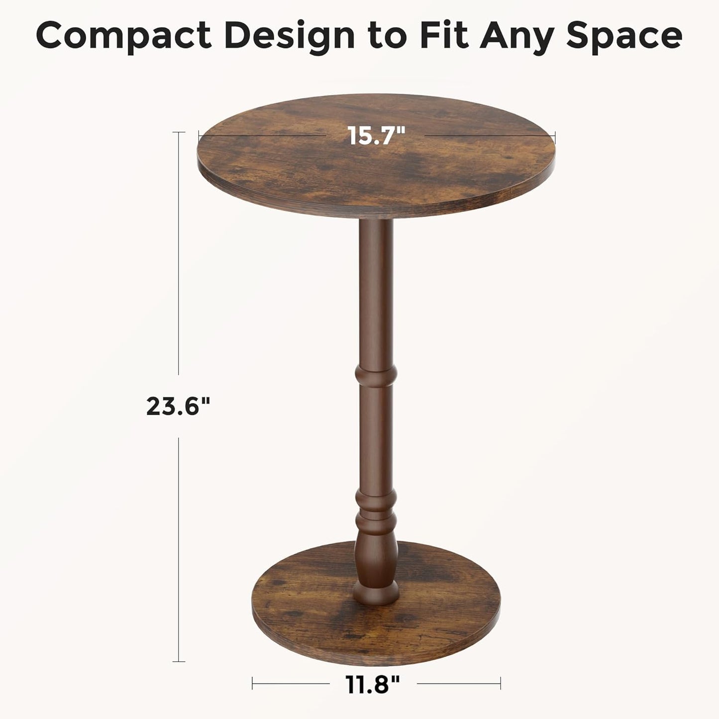 16" Round Side Tables, Solid Wood Pillar with Wood Top & Base, Small Drink Accent Table for Living Room, Bedroom, Sofa & Office, Easy Assembly, Rustic Brown