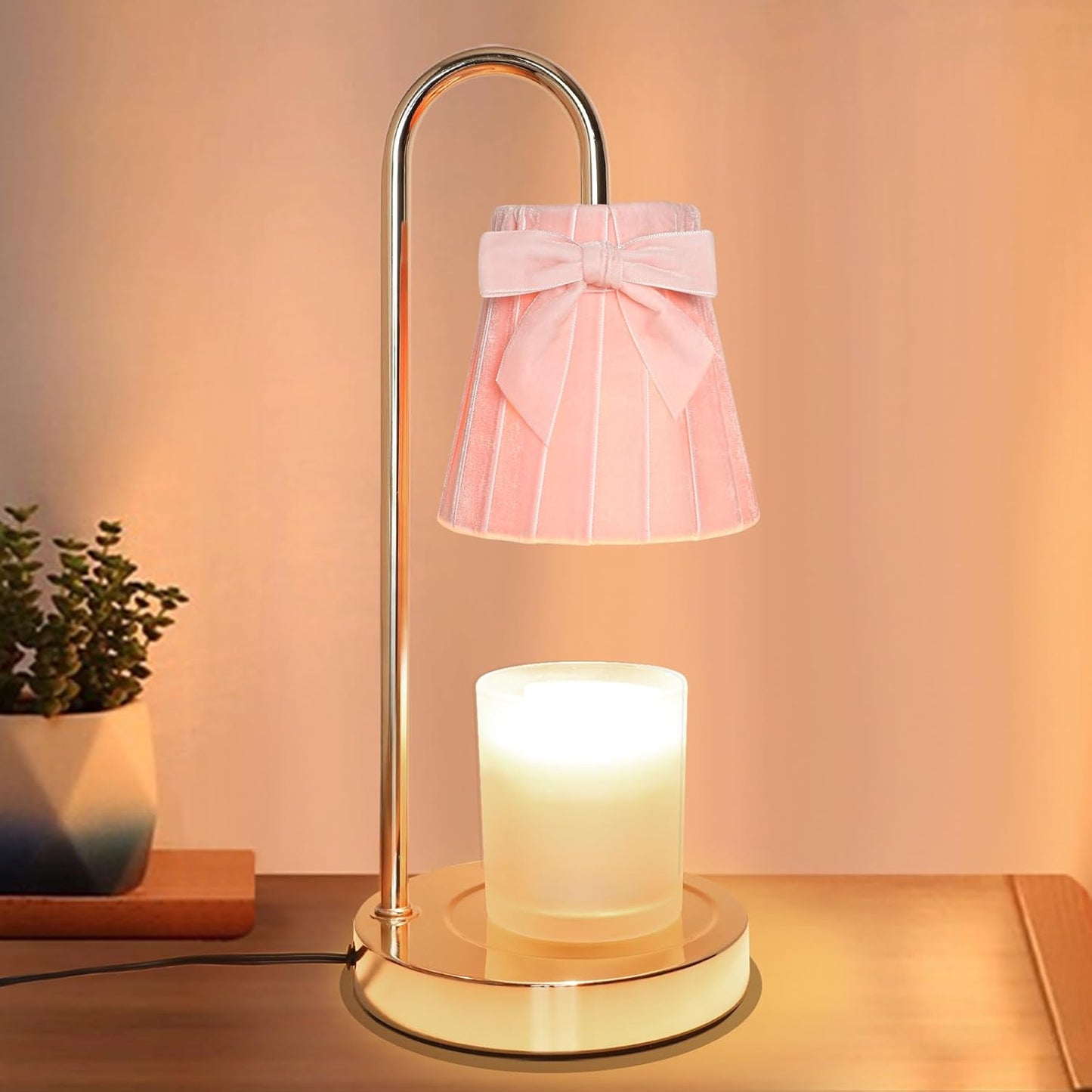 Pink Candle Warmer Lamp with Timer Dimmer Cute Coquette Bow Table Lamp Modern Decorative Bedside Light Valentine's Day Birthday Gifts Idea for Women Mom House Warming New Home Bedroom Decor