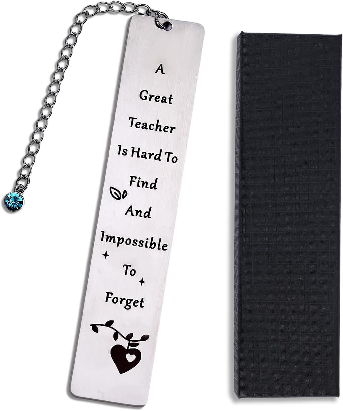 Teacher Appreciation Bookmark, Elegant Metal Bookmark with Gift Box Thank You Gift for Teachers from Students for Women Men Graduation Retirement Christmas (Blue Charm)