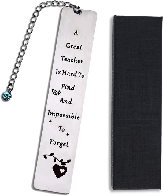 Teacher Appreciation Bookmark, Elegant Metal Bookmark with Gift Box Thank You Gift for Teachers from Students for Women Men Graduation Retirement Christmas (Blue Charm)