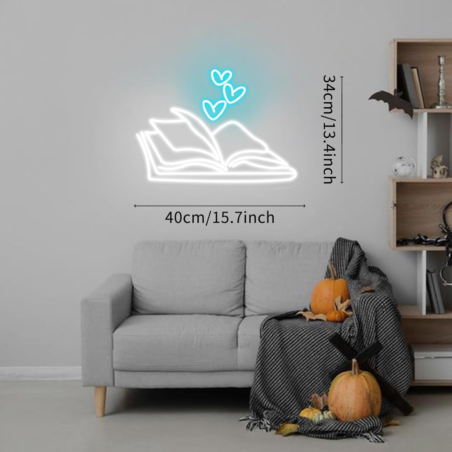 Book LED Neon Sign - Dimmable USB Wall Art 15.7x13.4 Inches - Reading Corner Decor for Home Library, Bedroom, Cafe