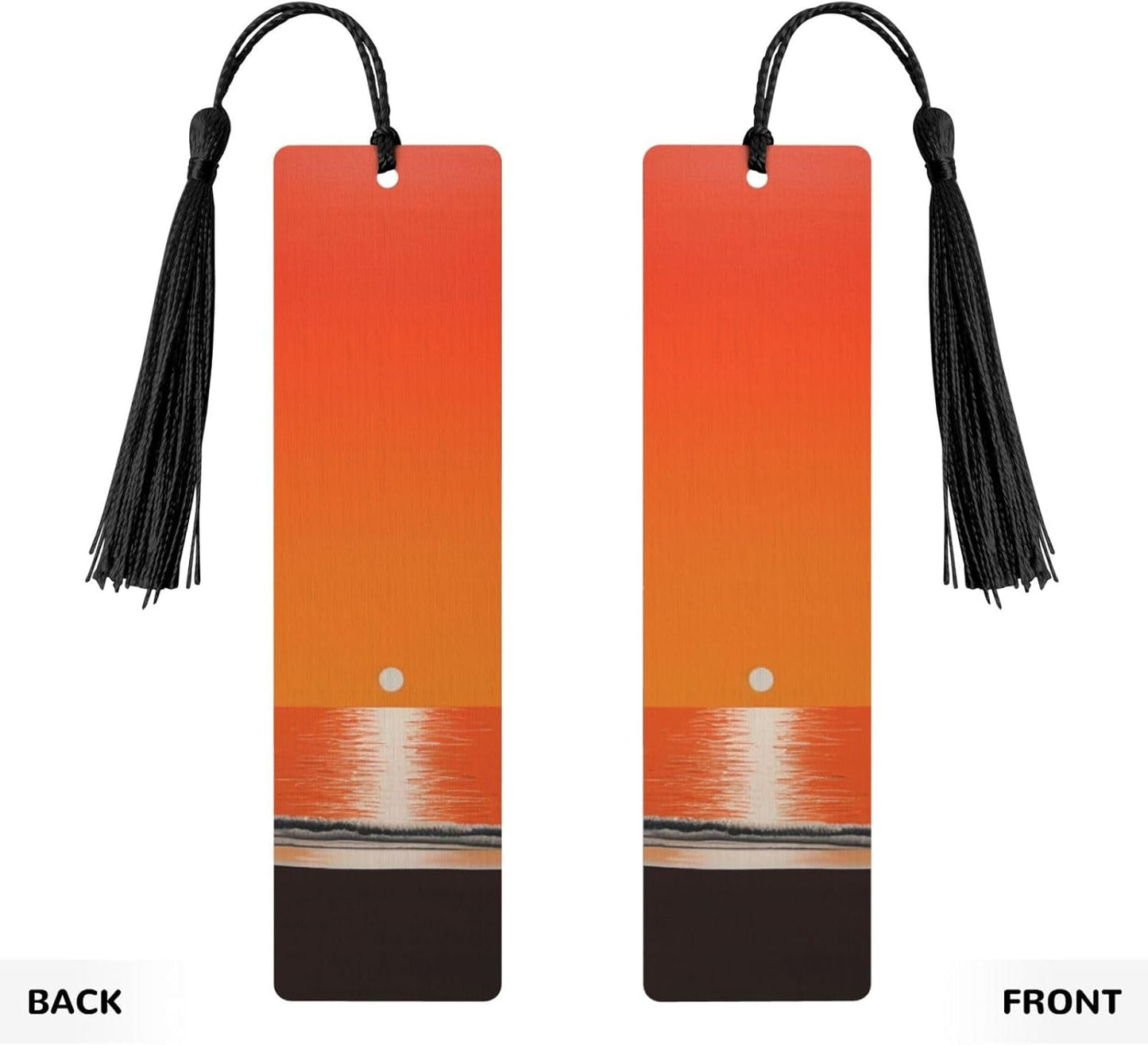 Sunset Over Water Bookmarks Gifts for Women Men, Wooden Bookmarks for Book Lovers, Vintage Book Marks Ornaments with Tassel, Unique Personalized Reading Page Markers Black