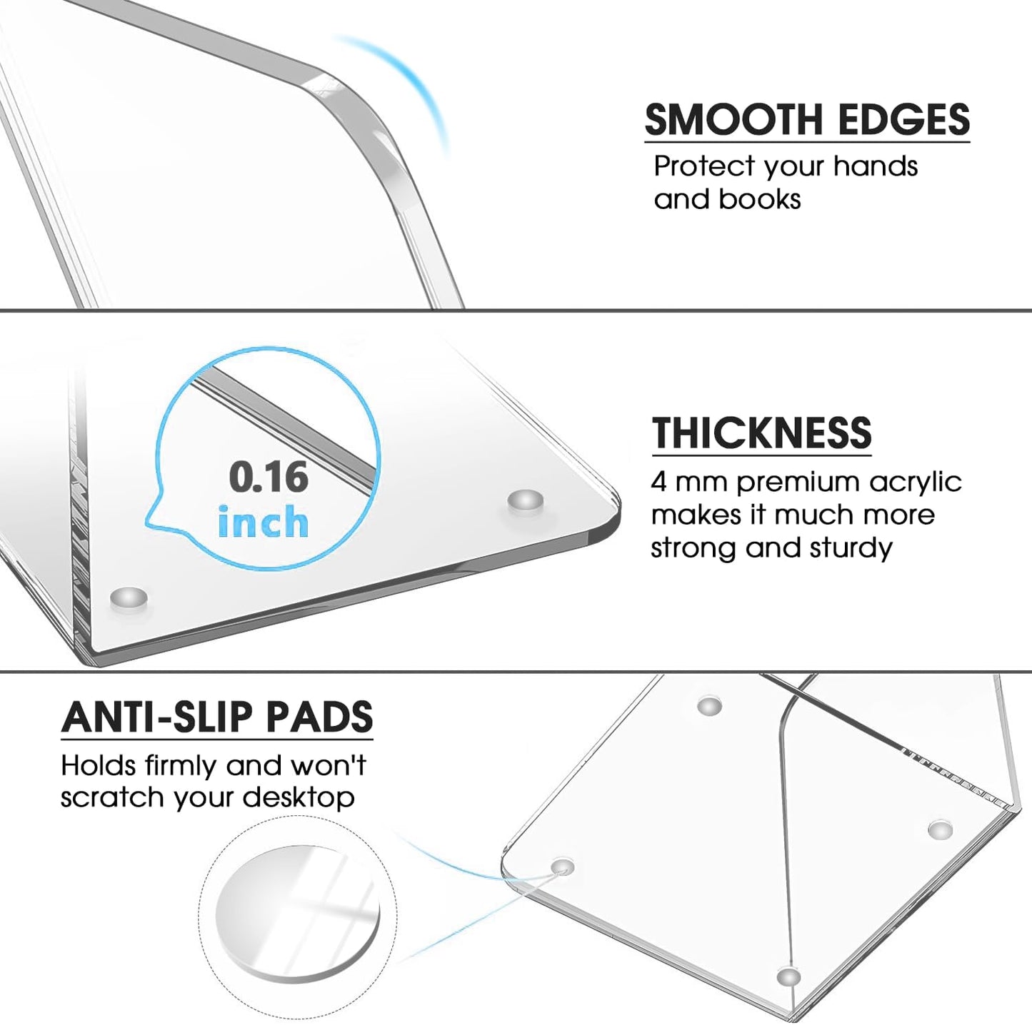 MaxGear Acrylic Bookends - Clear Decorative Heavy Duty Non-Skid Book Stoppers (6 Pieces, Large)