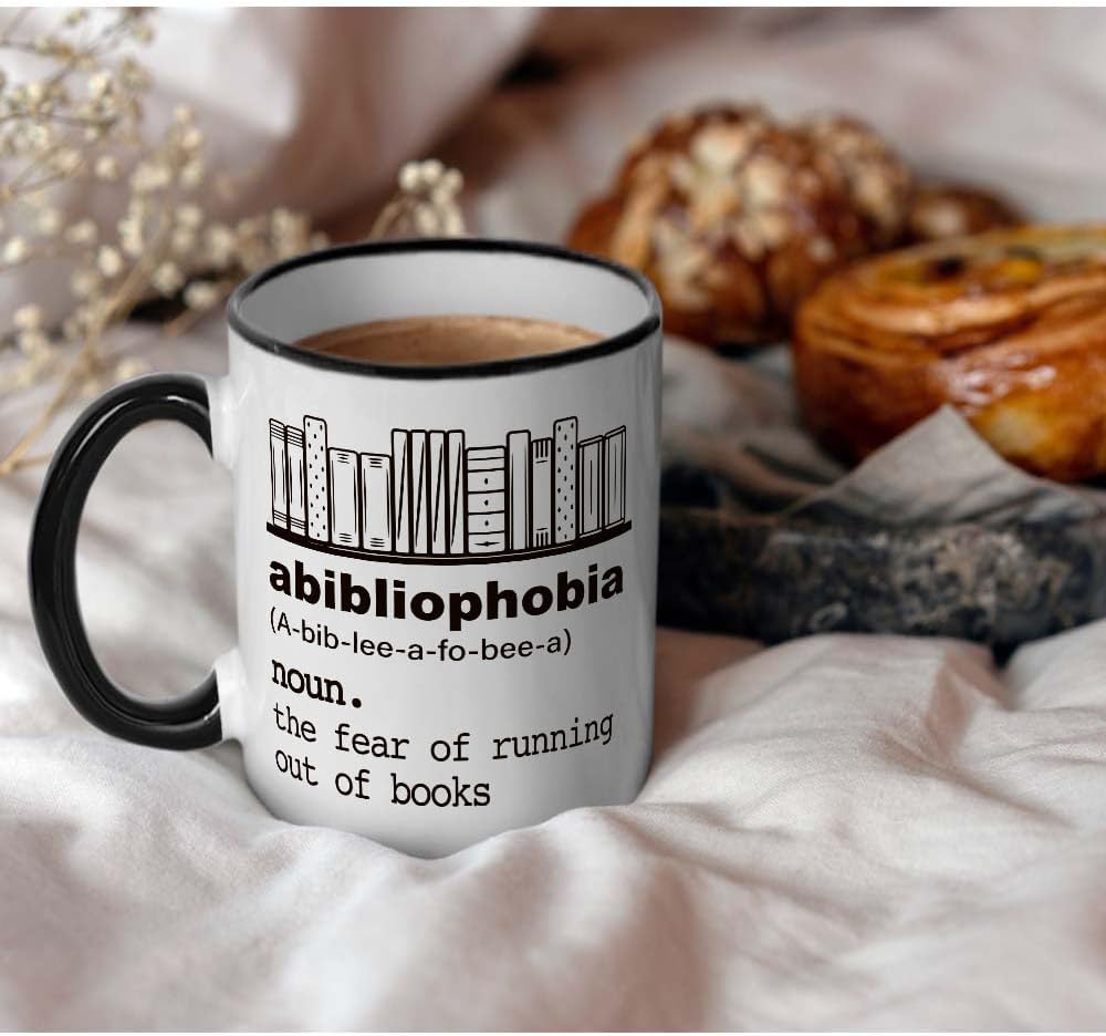Funny Abibliophobia Mug - Book Lover Gifts for Women Men - Book Lover Mug - Funny Christmas Gifts for Librarian Reader 11OZ