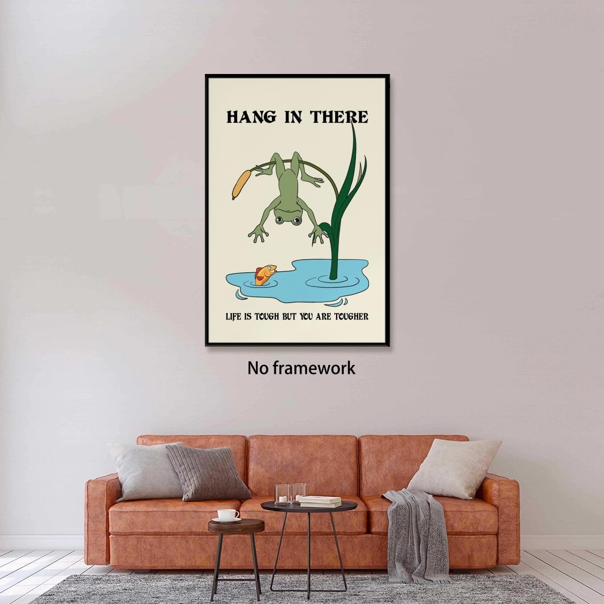 Funny Motivational Frog Poster Hang in There Wall Art Print Trendy Positive Quote for Living Room Bedroom Office Dorm Kids Room Cute Animal Humor Decor for Tough Days 12x18inch Unframed