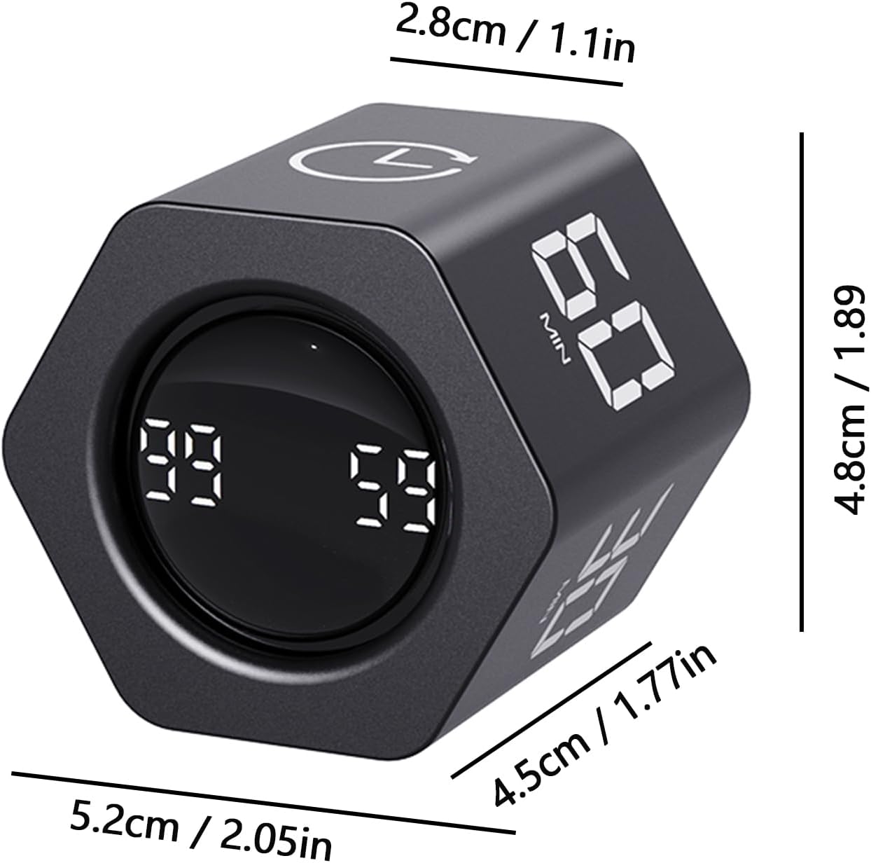 Rotating Cube Timer - 1/5/30/10/60min Presets, Gravity Sensor Pomodoro Stopwatch, 3 Sound Modes, ADHD Study Tool for Office/Kitchen/Classroom (F6 White)