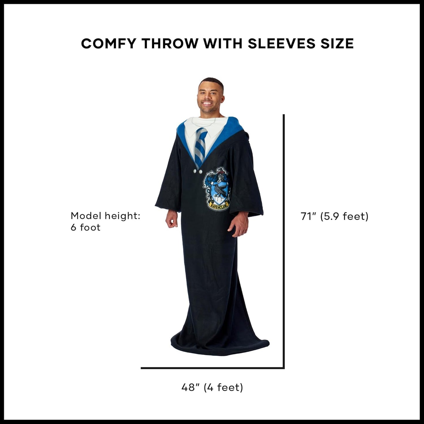 Northwest Comfy Throw Blanket with Sleeves – Harry Potter Ravenclaw Rules Design – 48 x 71 Inch Wearable Fleece Blanket – Cozy All-Season Loungewear