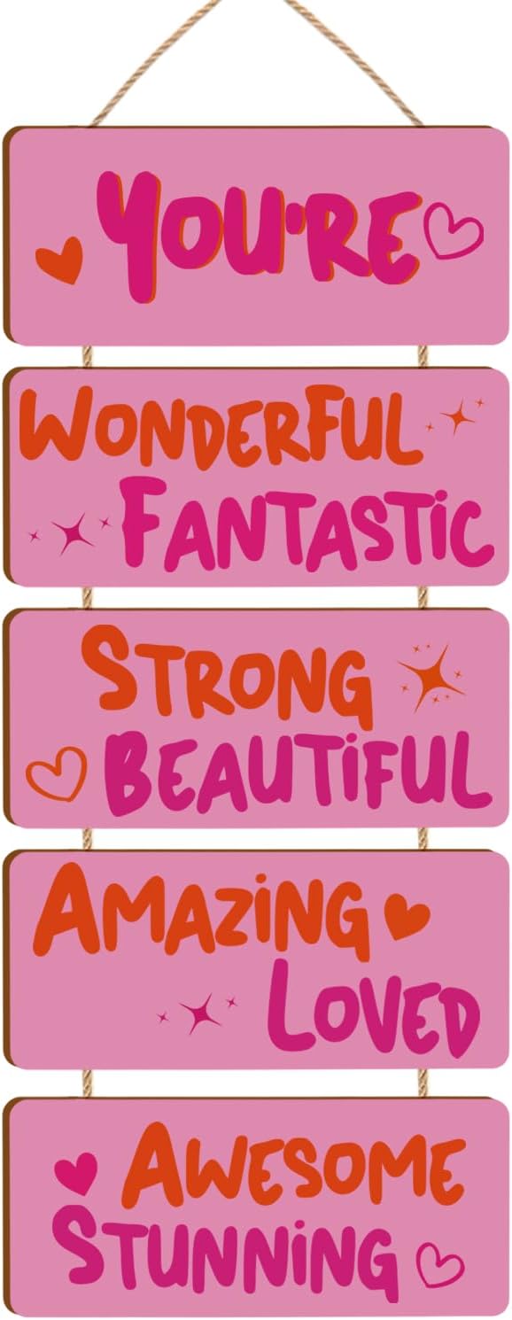 Pink Room Decor Aesthetic, Wooden Hanging Plaque Girls wall Decor Inspirational Girly Wood Wall Art for Kids Teenage Home Bedroom Nursery Classroom Dorm