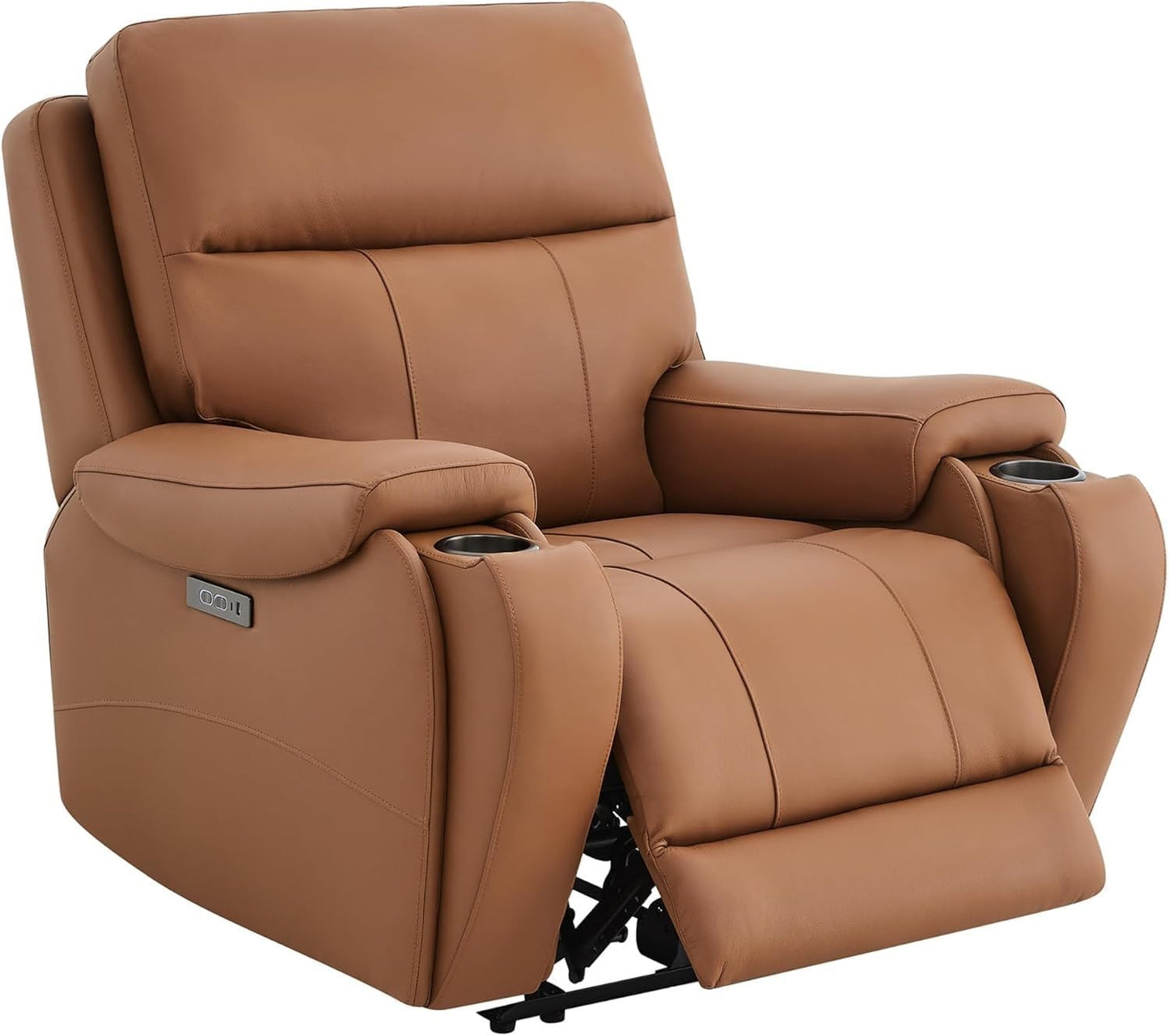 Leather Power Recliner Chair, Luxury Electric Reclining Sofa Lounge with Hidden Slide-Out Cup Holders, USB and Type-C Charging Ports for Adults Living Room