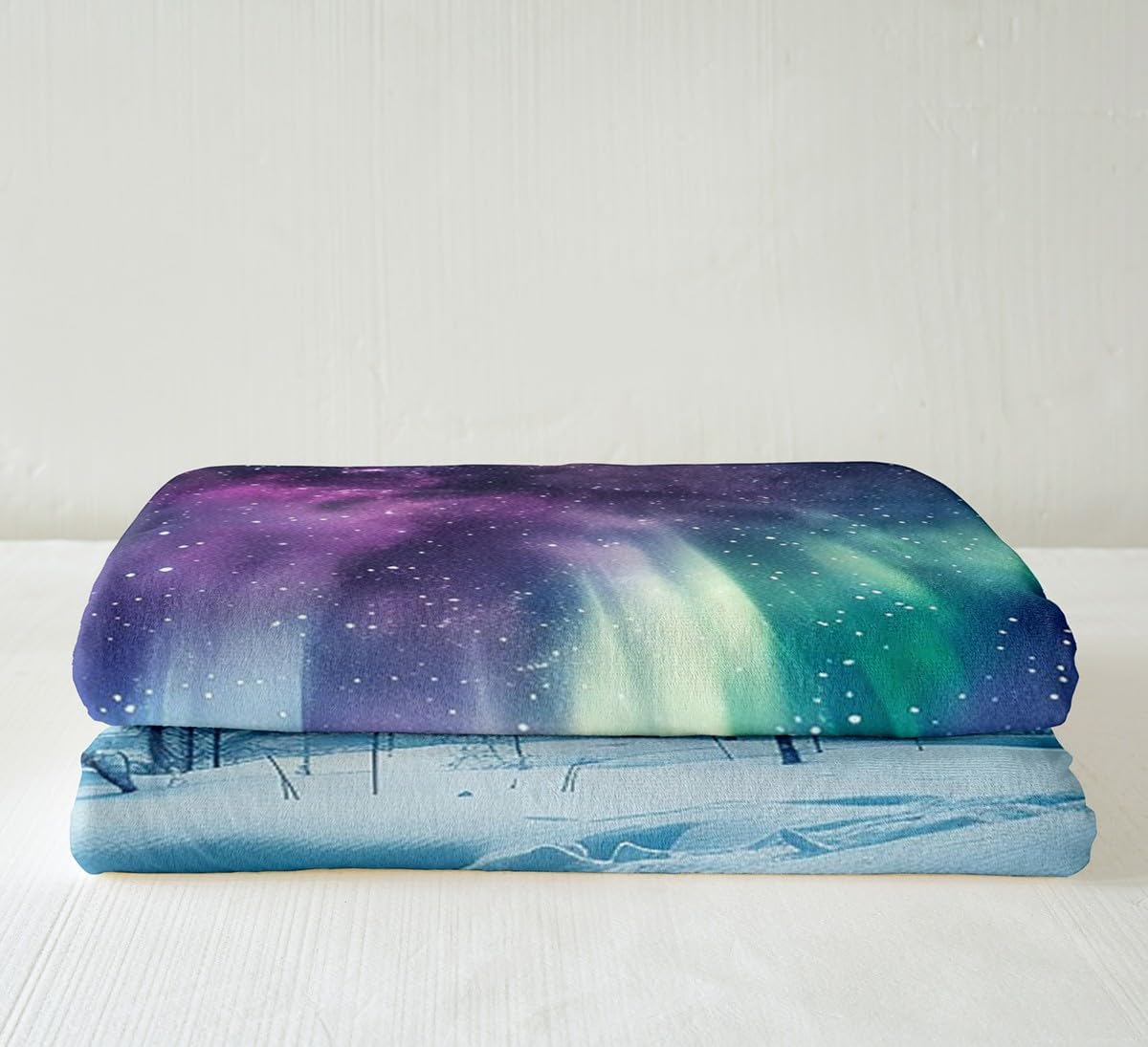 Northern Light Plush Blanket Galaxy Pine Trees Fleece Throw Blanket for Sofa Couch Bed Starry Sky Aurora Sherpa Blanket Room Decor Aurora Theme Fuzzy Blanket Green Purple Twin 60x80 Inch