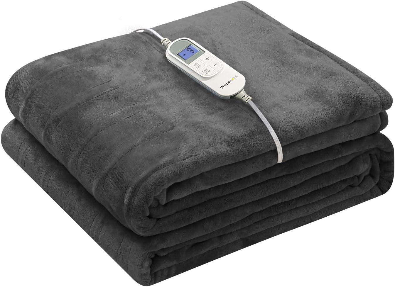 Wapaneus Heated Blanket Electric Blanket 62" x 84" Twin Size with 10 Heating Levels and 12 Hours time Settings, Flannel Fast-Heating Electric Blanket, ETL Listed, Machine Washable, Dark Grey