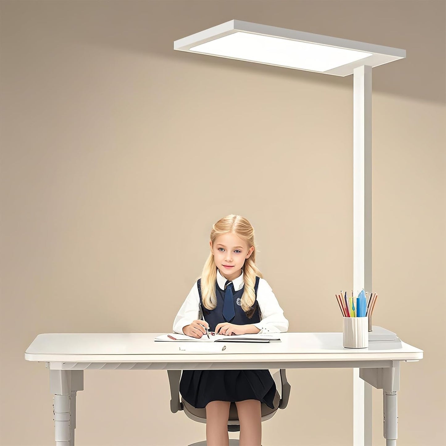 71" Tall Floor Lamp for Studying,Reading Lamp, 5000K Natural Light Full Spectrum Eye-Caring LED Floor Lamp – Plug-in Standing Light for Bedroom, Office, Classroom (18” Wide, 47” Cord, Acrylic & Iron)