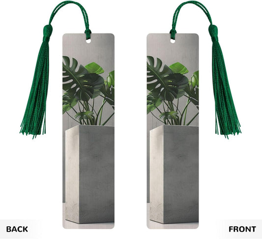 Potted Green Plants Bookmarks Gifts for Women Men, Wooden Bookmarks for Book Lovers, Vintage Book Marks Ornaments with Tassel, Unique Personalized Reading Page Markers Dark Green