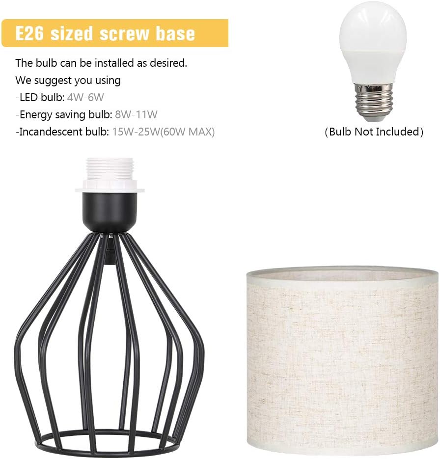 HAITRAL Black Modern Table Lamp - Minimalist Small Bedside Lamp with Hollowed Out Base Linen Fabric Shade, Vintage Nightstand Lamp for Bedroom Living Room Side Table Desk Kids Room