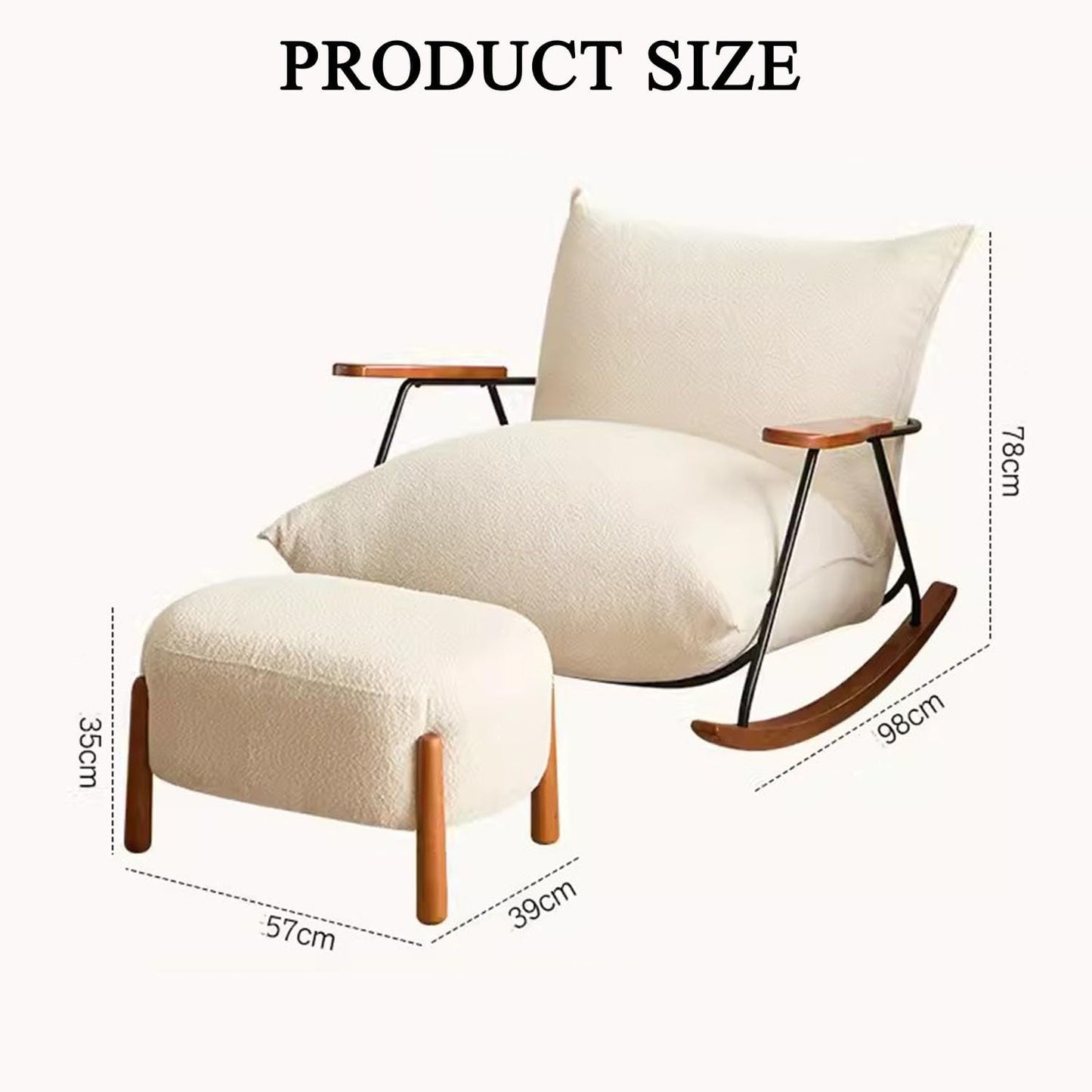 LSLYTQ Retro W Large Seat Bag Rocking Chair, Reclin, Adult Rockchairs, Backrest Chair W Footstool, Reading Chair, Deck Chair, Bedroom Living Room Balcony Trace Sun Loung,H