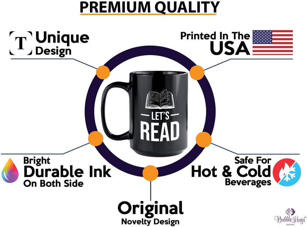 Book Lover Coffee Mug 15oz Black - Let's Read - Ideal Literary Gift for Readers & Bookworms Librarian Book Nerd Gifts