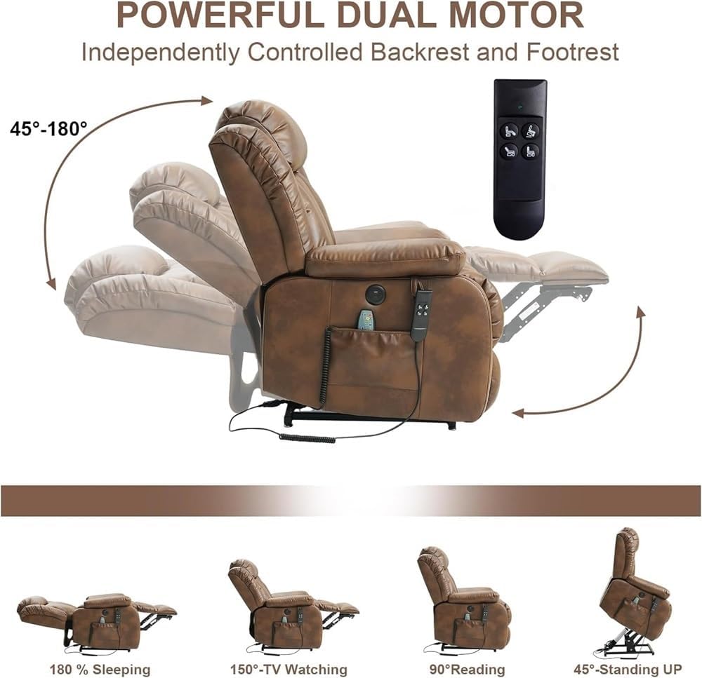 Overstuffed Leather Recliner Chair for Adults, Comfy Reclining Sofa with Padded Armrests and Back, Single Lounge Armchair for Living Room, Home Theater & Bedroom, Brown