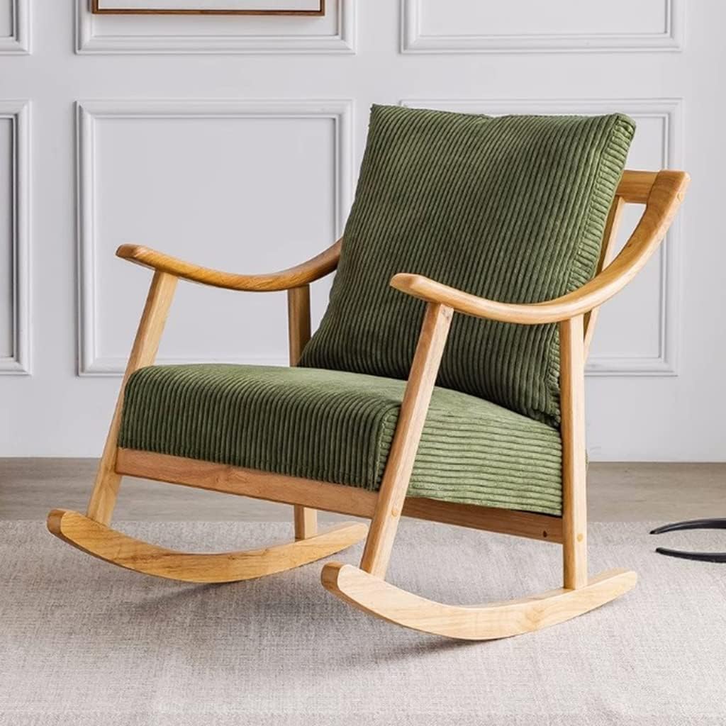 LSLYTQ Rocking Chair Wooden Glider Rocker Chair Nursing Chair Mid-Century Upholstered Fabric Rocking Armchair with Ottoman & Thick Padded Cushion for Living Room,Bedroom