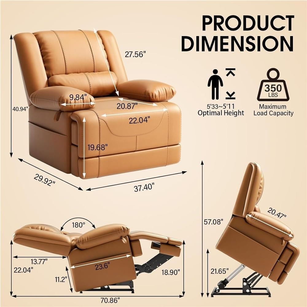 Dual Motor Electric Power Lift Recliner Chair with Massage and Heat USB Ports Remote Control Infinite Position Adjustable Sofa for Elderly Comfortable Living Room and Bedroom Seating