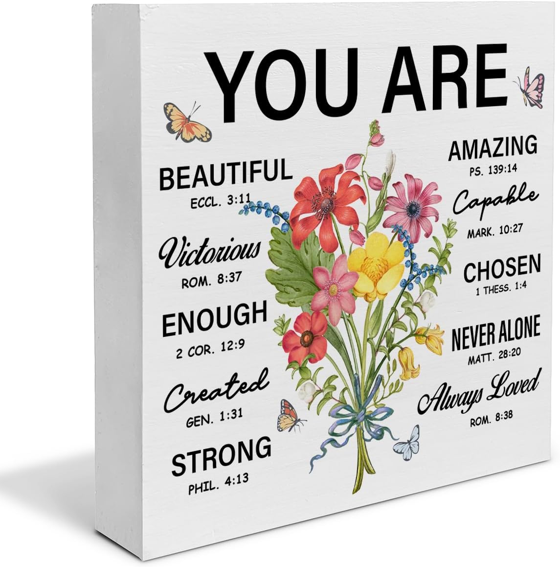 Inspirational Christian Gifts for Women Bible Verse Gifts, Scripture You Are Beautiful Wooden Box Sign Home Desk Table Decor 5 x 5 lnches
