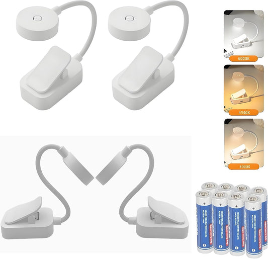 4 Pack Book Light Bulk for Reading in Bed， 3 Color Temperature Reading Light，Adjustable Brightness，Clip on to Book for Reading at Night (White, 4 Pack)