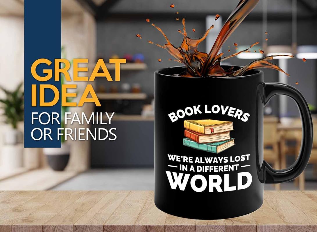 Book Lover Coffee Mug 11oz Black - Always lost in - Gift For Poets Bookish People Bibliophile Librarian Book Club Reader
