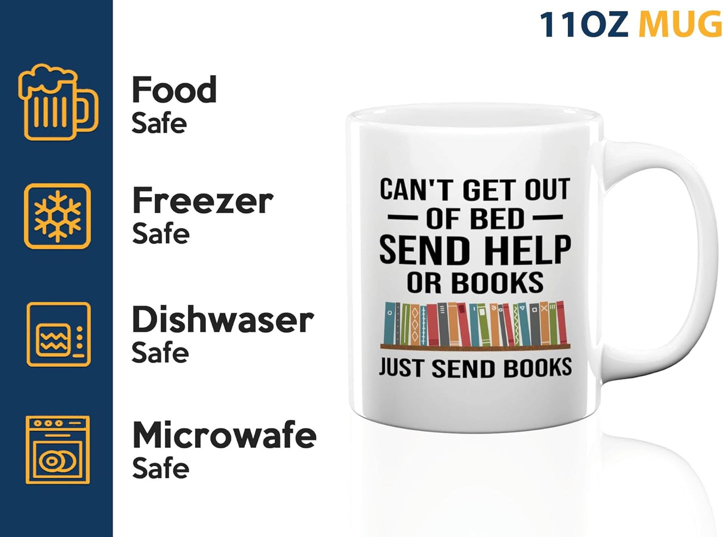 Book Lover Coffee Mug 11oz White -Just Send Books - Writer Editor Bookish Librarian Bibliophile Bookish Grammar Philosophers