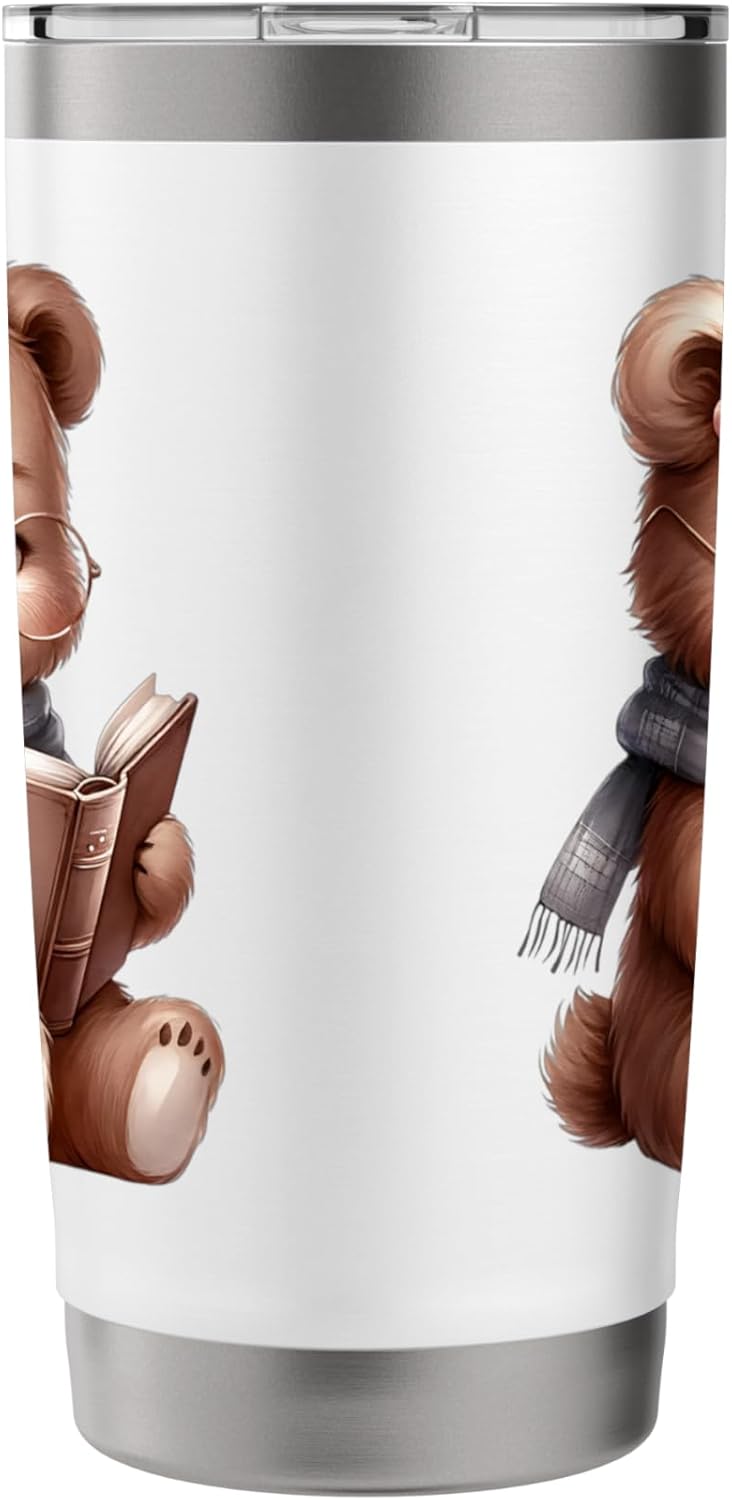 Adorable Bear Reading Book Cute Design Stainless Steel Insulated Tumbler
