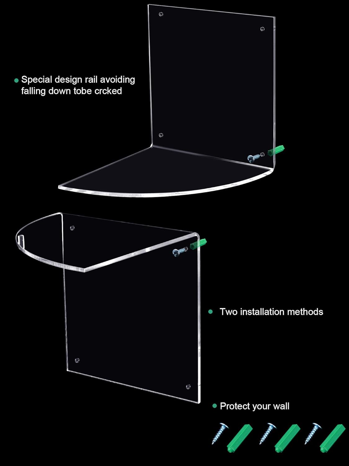 5 Tier Corner Shelf Wall Mount Floating Acrylic Corner Shelves Easy to Assemble Corner Bookshelf, Plant Shelf Wall Organizer Storage for Bedroom, Bathroom, Kitchen, Office, Home, Living Room(Clear)