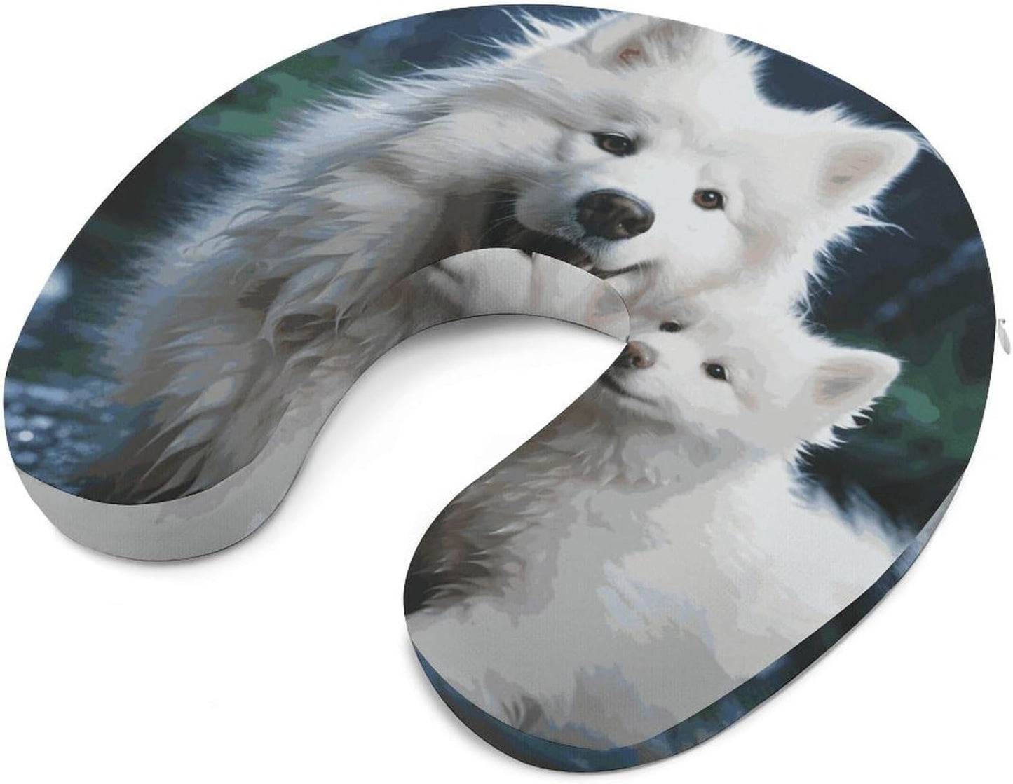 White Dog Neck Pillow Memory Foam U Shaped Pillows Portable Pillows for Shoulder Travel Head Support Pillow with Concealed Zipper for Airplane Car Home Office