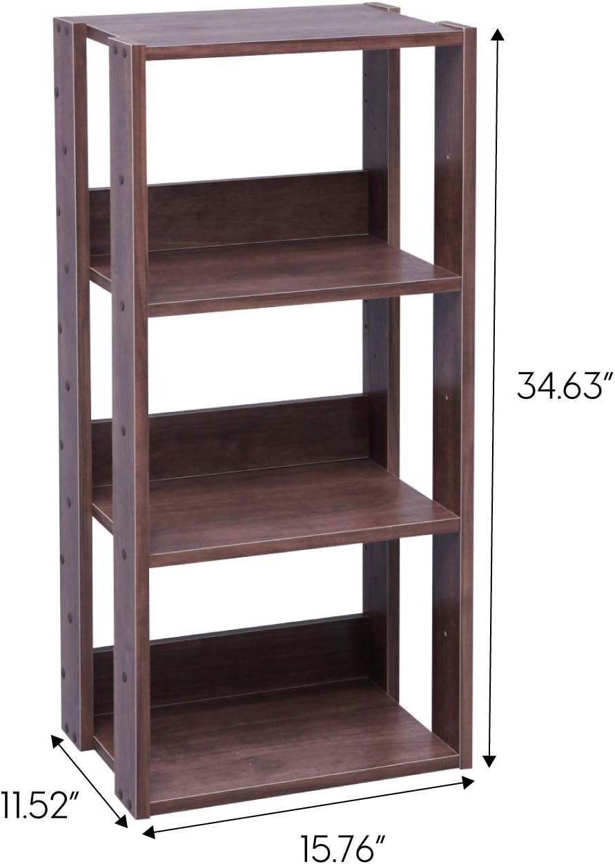 IRIS USA 3-Tier 16" Medium Open Wooden Bookshelf with Adjustable Shelves, Easy Assembly Bookcase Farmhouse Shelf for Small Spaces Bedroom Office Living Room Indoor, Brown