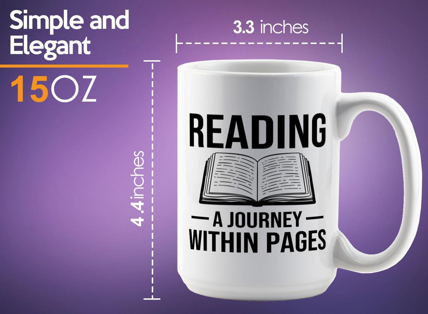 Book Lover Coffee Mug 15oz White -Reading A Journey - Bookworm Literature Library Book Lover Reader Booked Editor Intellectual Studious