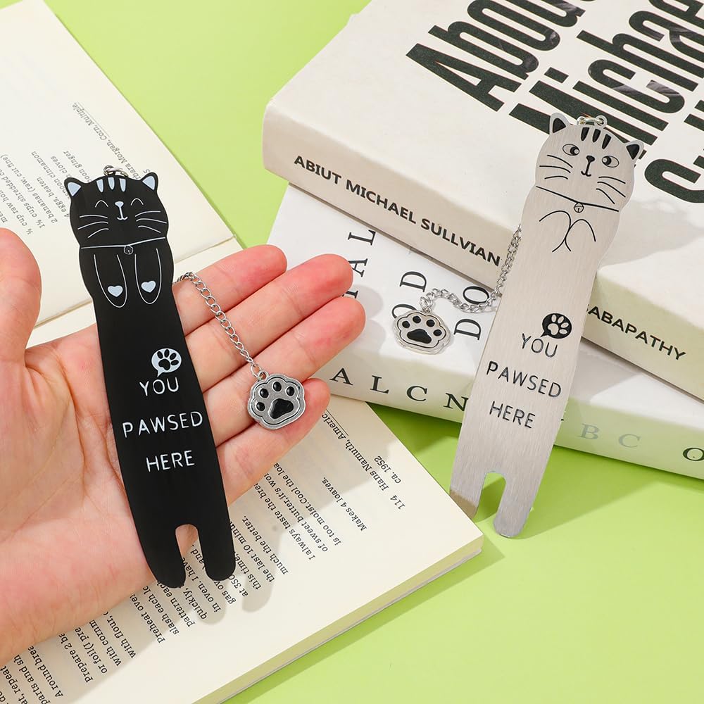 Cute Black Cat Metal Bookmark with Cat Paw Pendant You PAWSED HERE Cute Bookmark for Women Funny Book Marks Cute Gift School Supplies (Cat Bookmark Set B)