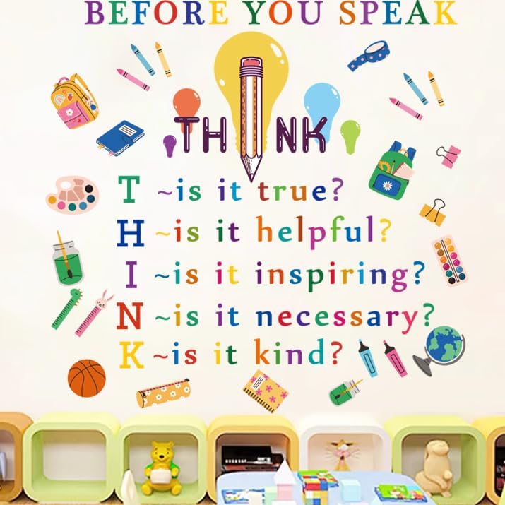 Colorful Inspirational Quotes Wall Decals Motivational Phrases Stickers Inspirational Lettering Before You Speak Think Lettering Wall Stickers for Classroom Nursery Kids Home Decoration