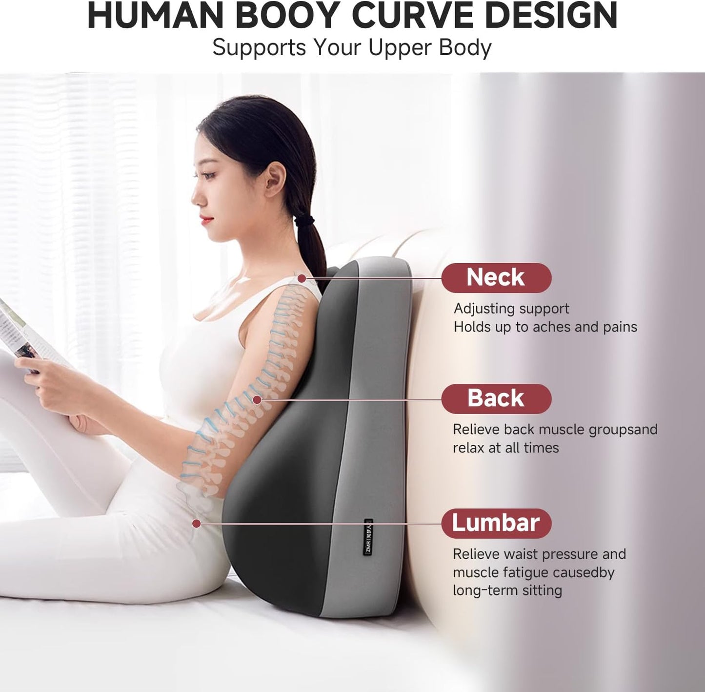 Adult and Teenage Bed Reading Pillow, Seated Support Cushion Sofa/Floor Seating Aid, suitable for relieving heartburn, acid reflux, back pain, and neck pain, while providing reading height support.