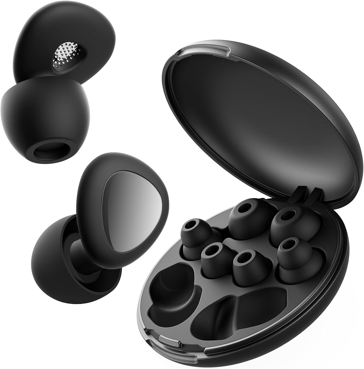Ear Plugs for Sleeping Noise Cancelling, Reusable Silicone Ear Plugs for Noise Reduction with 8 Ear Tips, Earplugs for Sleep (Charcoal Black, One Size)
