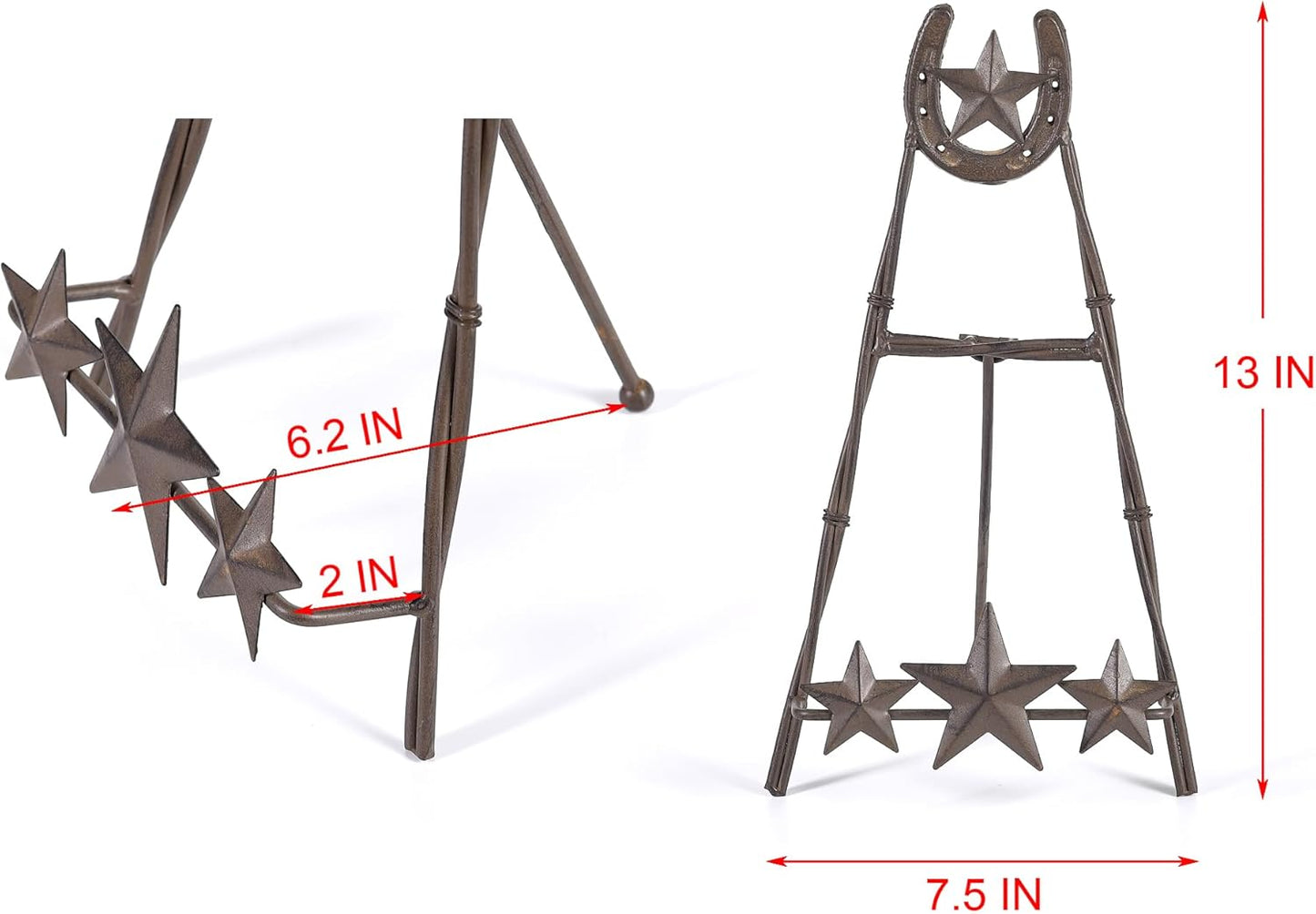 13" H Tall Horseshoe Plate Stand with Star, Metal Plate Holder Display Stand, Western-themed Picture Frame Photo Stand for Home Decor