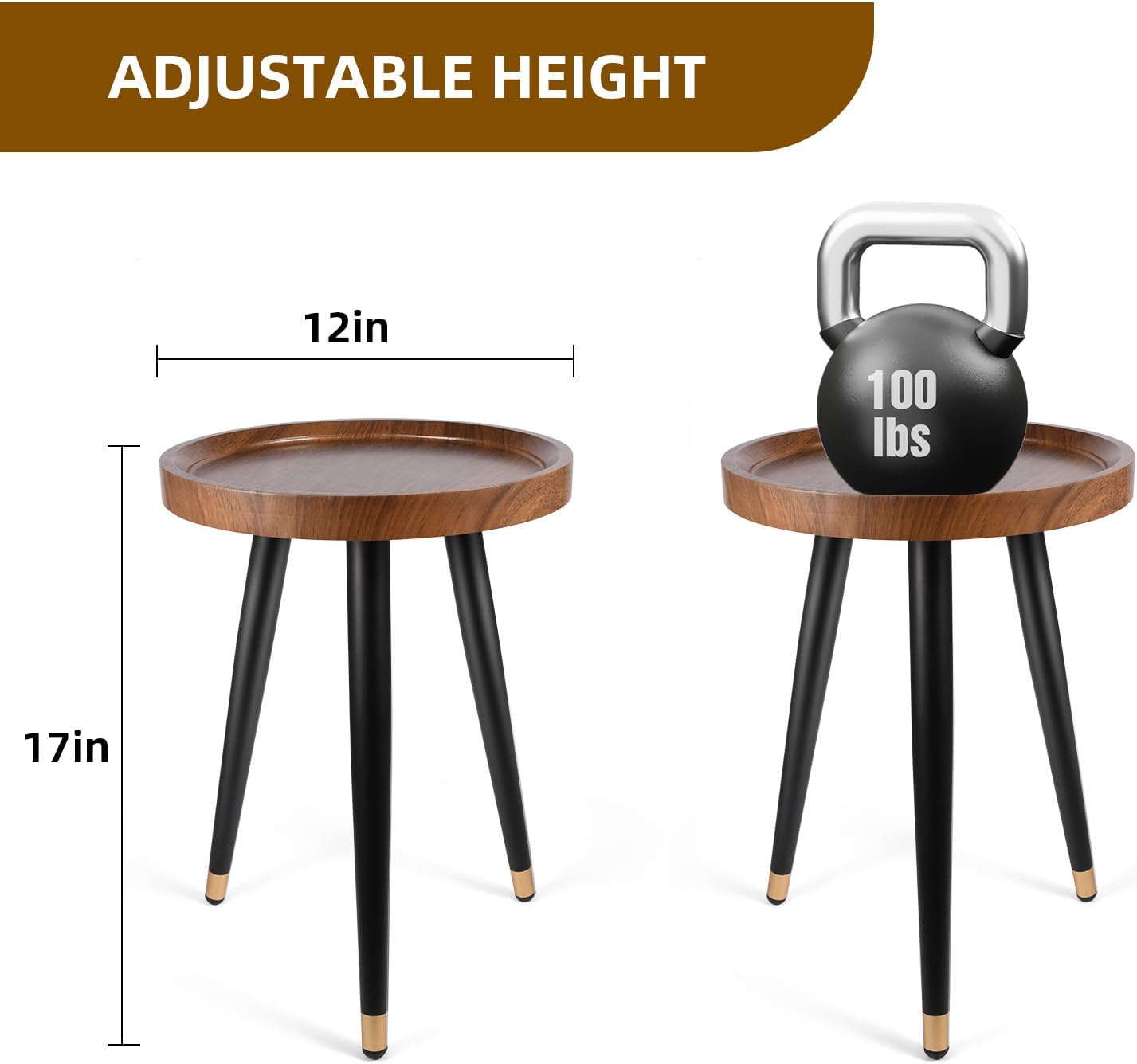 Plant Stand Indoor,Mid Century Walnut Wood Plant Table, Heavy Duty Metal Tall Flower Pot Stand,Modern Round Small Side End Table With Raised Design(12"x17")