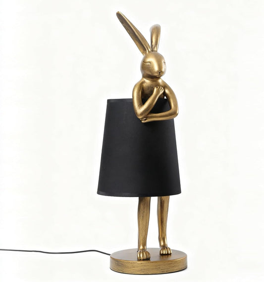 Bunny Table Lamp, Resin Rabbit Lamp, H20inch, LED Bunny Lamp with Black Fabric Shade, Vintage-Style Component,Suitable for Office Study,Bedside (Black H20)