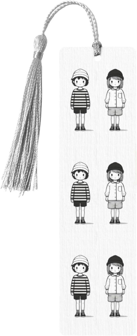 Illustration Bookmarks Gifts for Women Men, Wooden Bookmarks for Book Lovers, Vintage Book Marks Ornaments with Tassel, Unique Personalized Reading Page Markers Gray