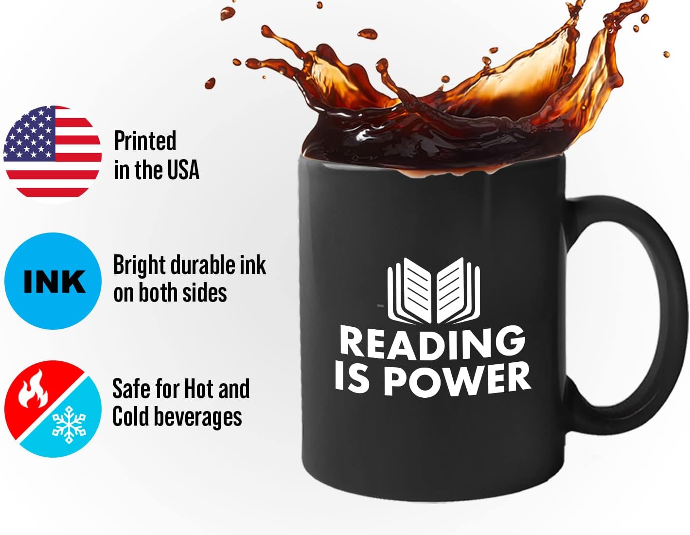 Book Lover Coffee Mug 11oz Black - Reading is power - Literary librarian Literature Bookworm Historian Public Library Curator Bibliophile Bibliolater