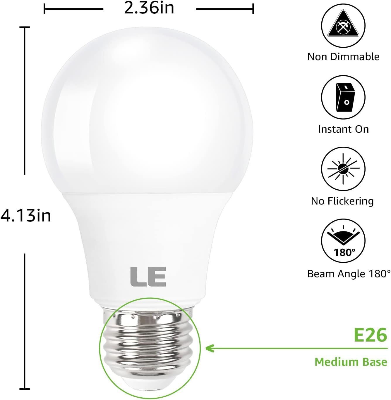 LE LED Light Bulbs 60 Watt Equivalent, 9W 800 Lumens Non-Dimmable, Daylight White 5000K, A19 E26 Standard Medium Base, 10000 Hour Lifetime 5 Count (Pack of 1)