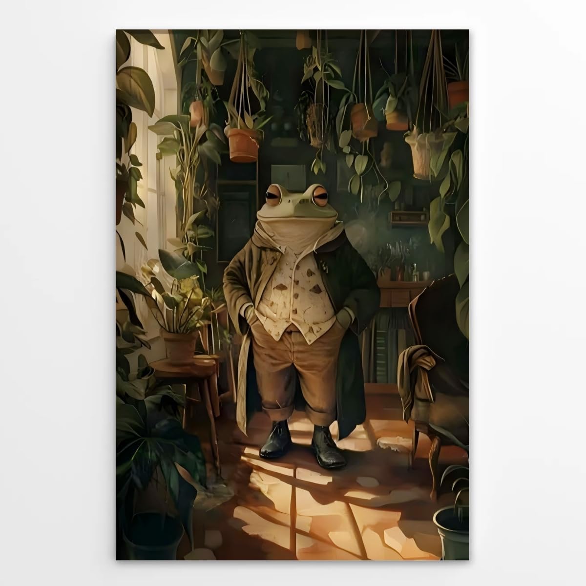 Vintage Botanist Frog Poster Retro Animal Wall Art Plant Lover Painting Print Humorous Victorian Frog Gentleman Picture for Living Room Greenhouse Reading Nooks Decor 12x18inch Unframed