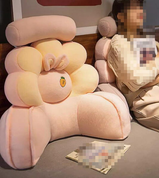 Soft Cute Bed Backrest Pillow Sofa Reading Lumbar Back Cushion Office Chair Waist Pillow with Small Bolster Pillow (Pink, 65×55cm/25.59"×21.65")