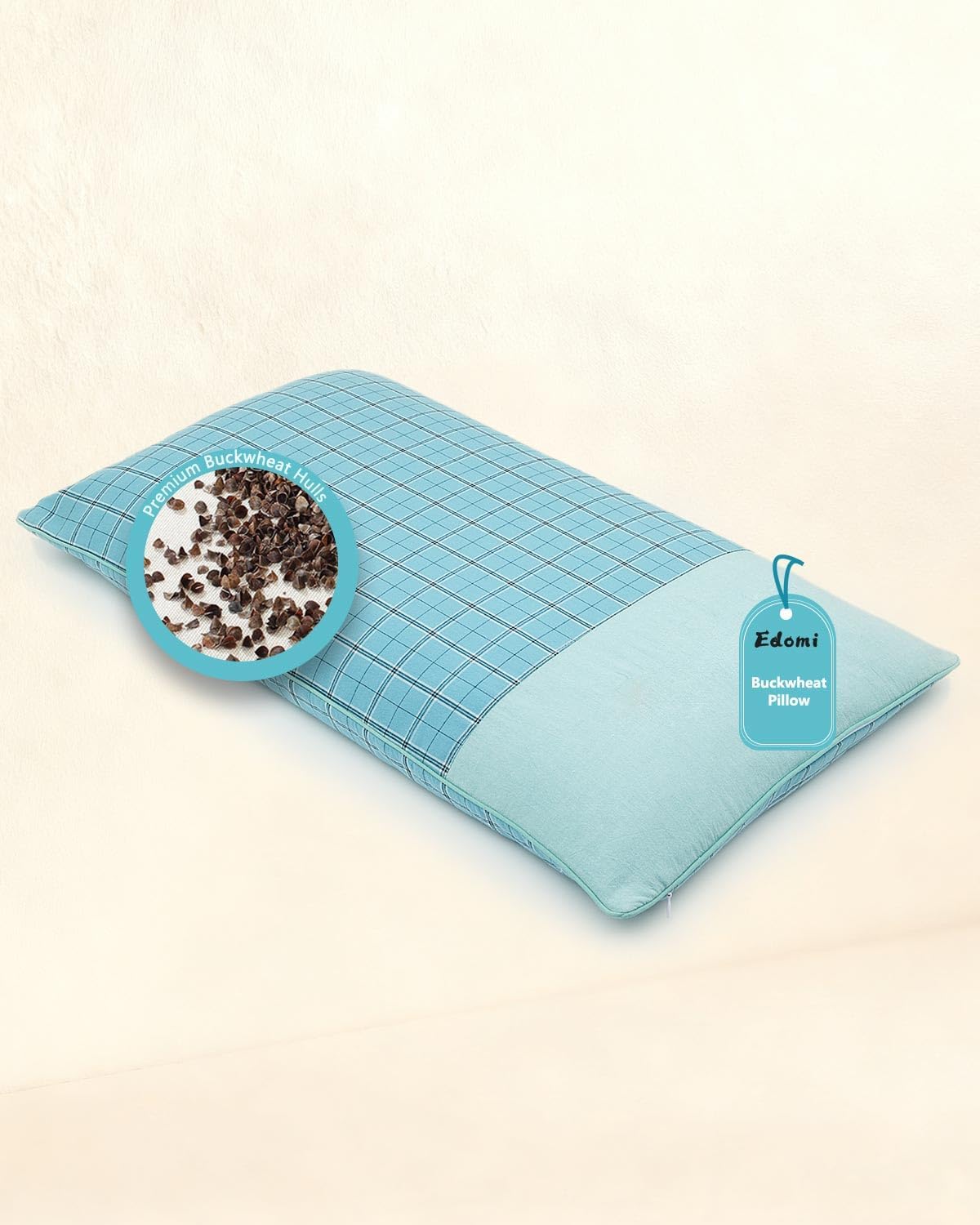 Adjustable Buckwheat Sleeping Pillow – Customizable Loft Cool Cervical Support Pillow for All Sleep Positions, Flat Rectangular Cube Design (23.6"x13.7", Blue)