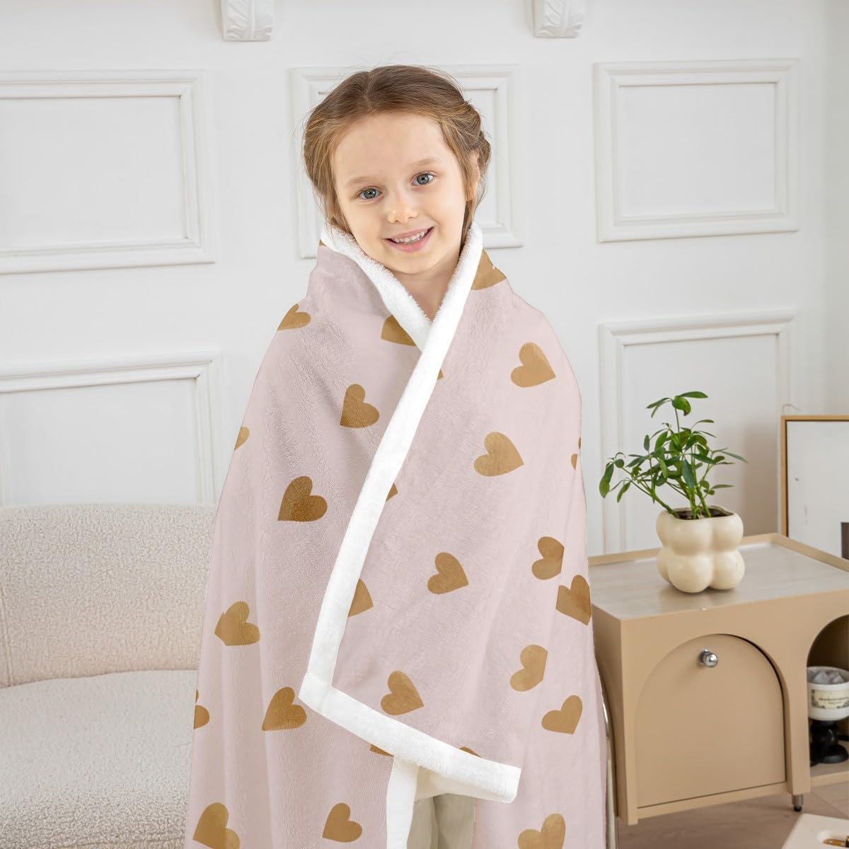 Erosebridal Twin 60"X80" Pink Sherpa Blanket for Girls,Cute Heart Fleece Blanket for Kids Boys Teens Aesthetic Light Pink Bed Couch Fuzzy Plush Throw Pink Preppy Throw Blankets