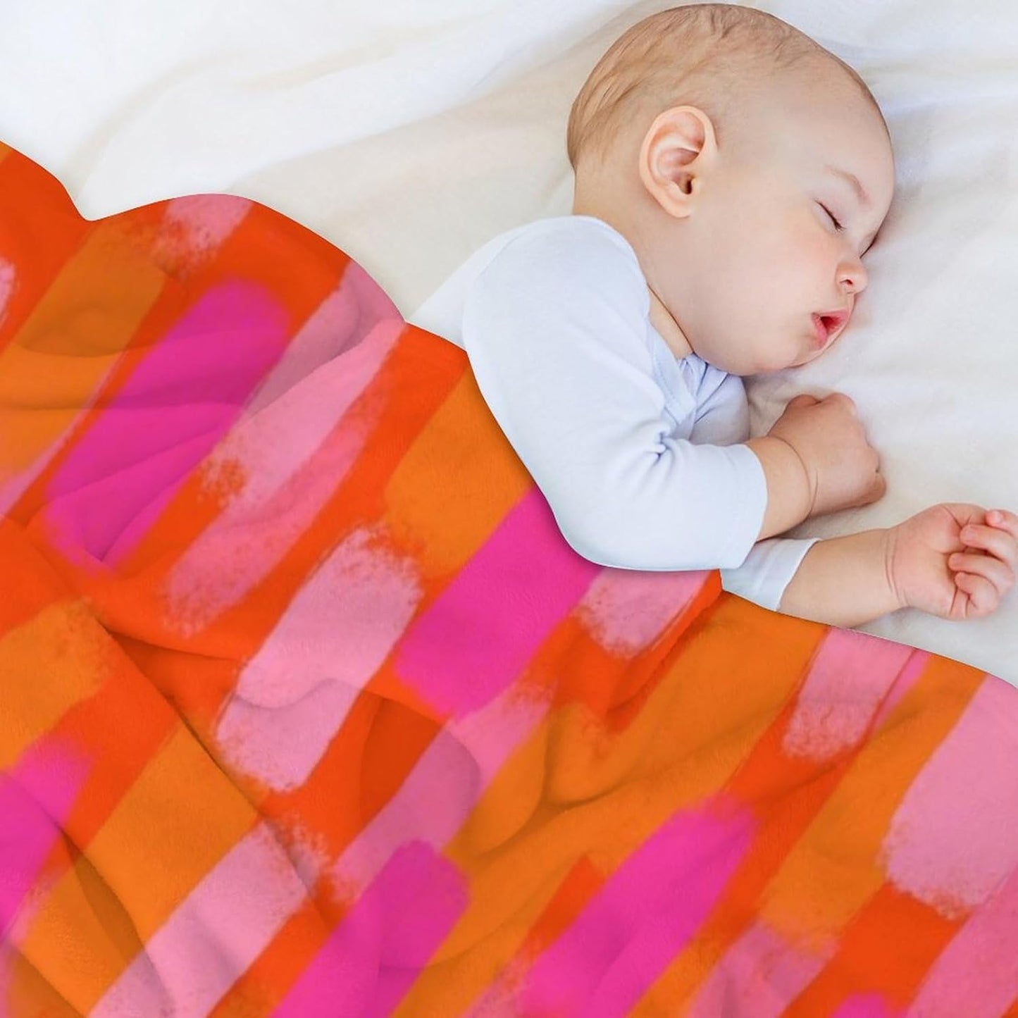 Abstract Retro 70s Pink Orange Paint Brush Blankets 30"x40" Lightweight Flannel Fleece Cozy Aesthetic Throw Blanket Home Decor for Couch Bed Sofa Bedroom Living Room Trendy Funky Dormitory College