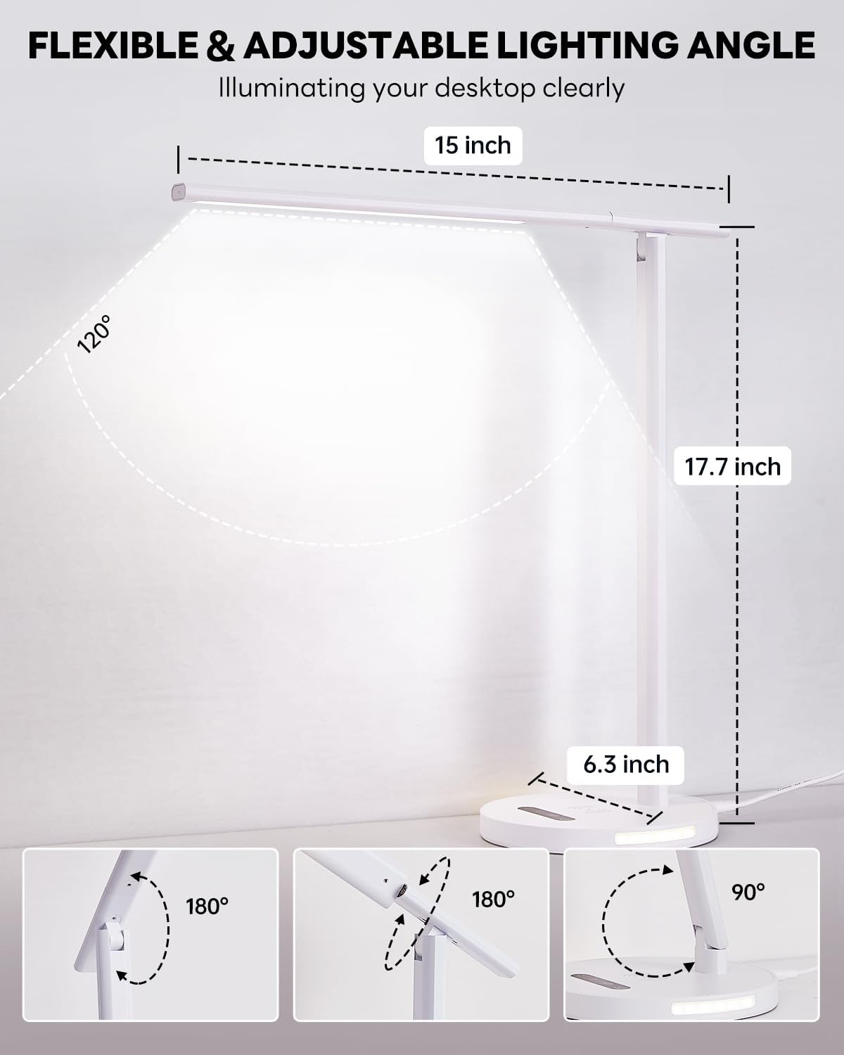 Upgraded LED Desk Lamp with Wireless Charger, Stepless Dimmable Foldable Table Lamp for Home Bedroom Office Sturdy Room, 3 Color Temperatures, Memory Function