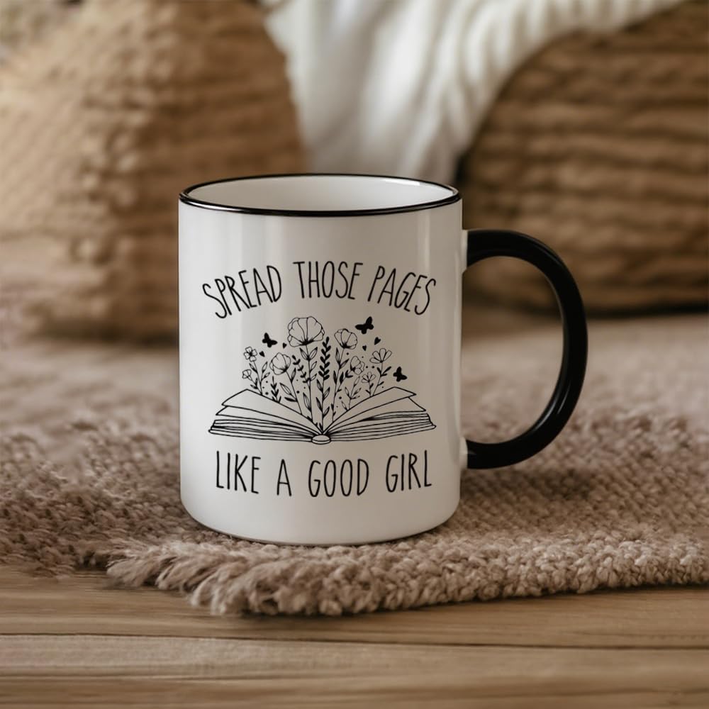 Novelty Book Coffee Mug for Girl Book Lovers Readers, Spread Those Pages Like a Good Girl Funny Book Gifts for Readers Librarian Bookworm Reading Women Birthday 11oz